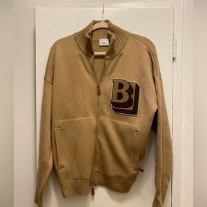 Burberry Tan Knit Zip-Up Sweater